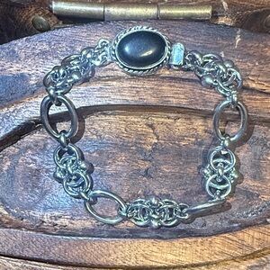 My Name is Dark #8 - Black Onyx Interlock Front Closure Stainless Steel Bracelet